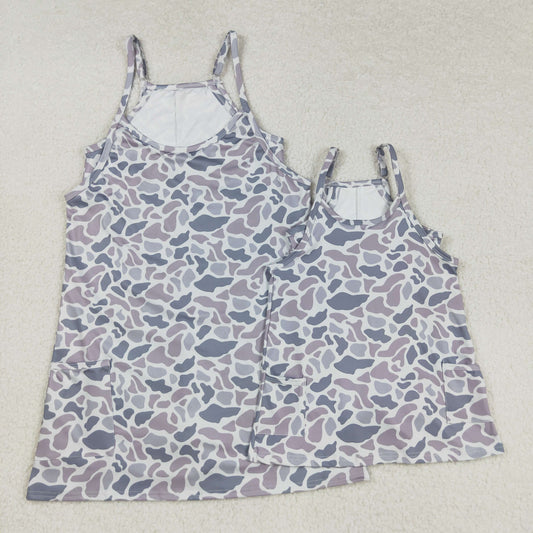 8.23 RTS Sibling Grey camo straps adult women and baby summer athletic dress