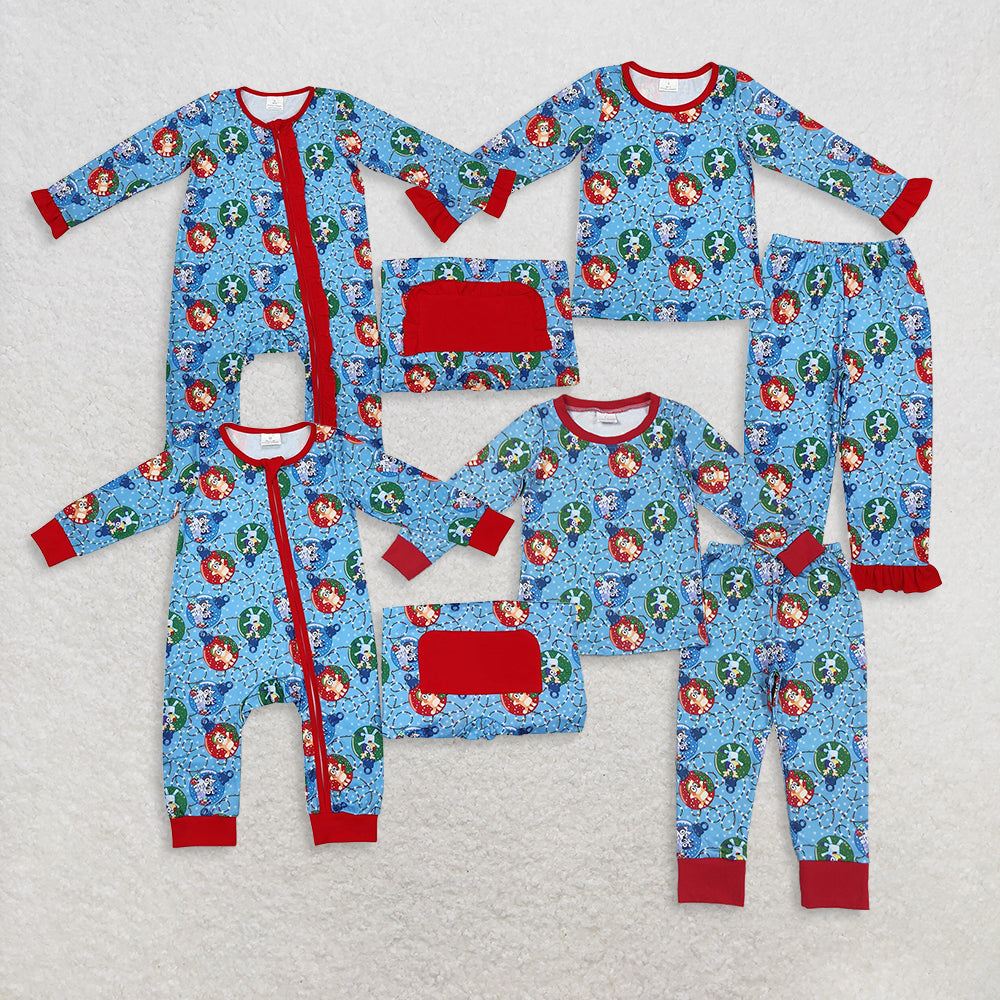 RTS Sibling Baby Long Sleeve Christmas Pajamas Rompers with Jingle Bell Dog Design for Holiday Comfortable Sleepwear