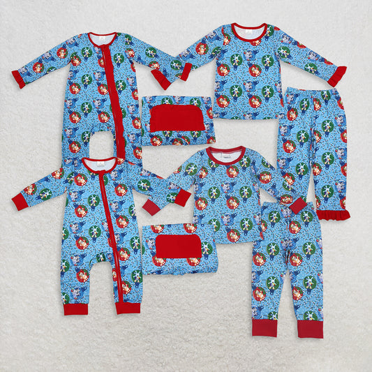 RTS Sibling Baby Long Sleeve Christmas Pajamas Rompers with Jingle Bell Dog Design for Holiday Comfortable Sleepwear
