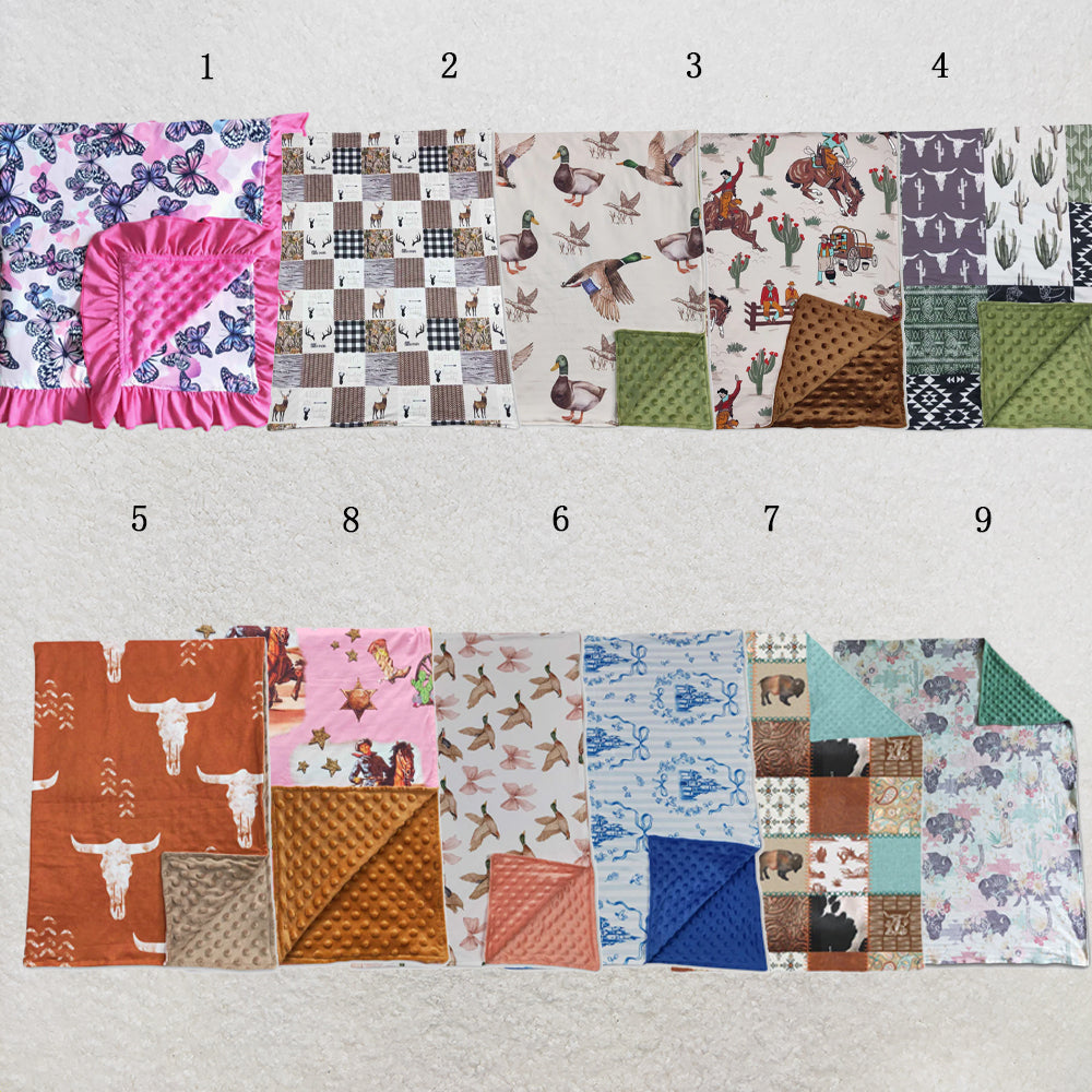 USA Warehouse (IN STOCK) Sibling Baby Kids Colorful Bows Flowers Print Blankets