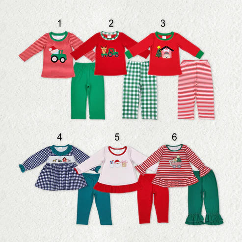 9.19 RTS Sibling Baby Boys Girls Embroidery Trucks Santa Milks Top Pants Christmas Clothes Sets