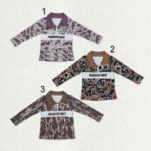 9.25 RTS Sibling Baby Boys Embroidery Mamas Bows Western Camo Tee Shirts Top