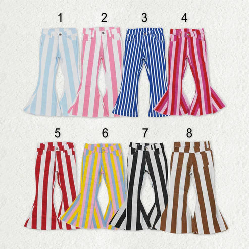 9.27 RTS Sibling Baby Girls Colorful Stripes Bell Bottom Denim Jeans Pants