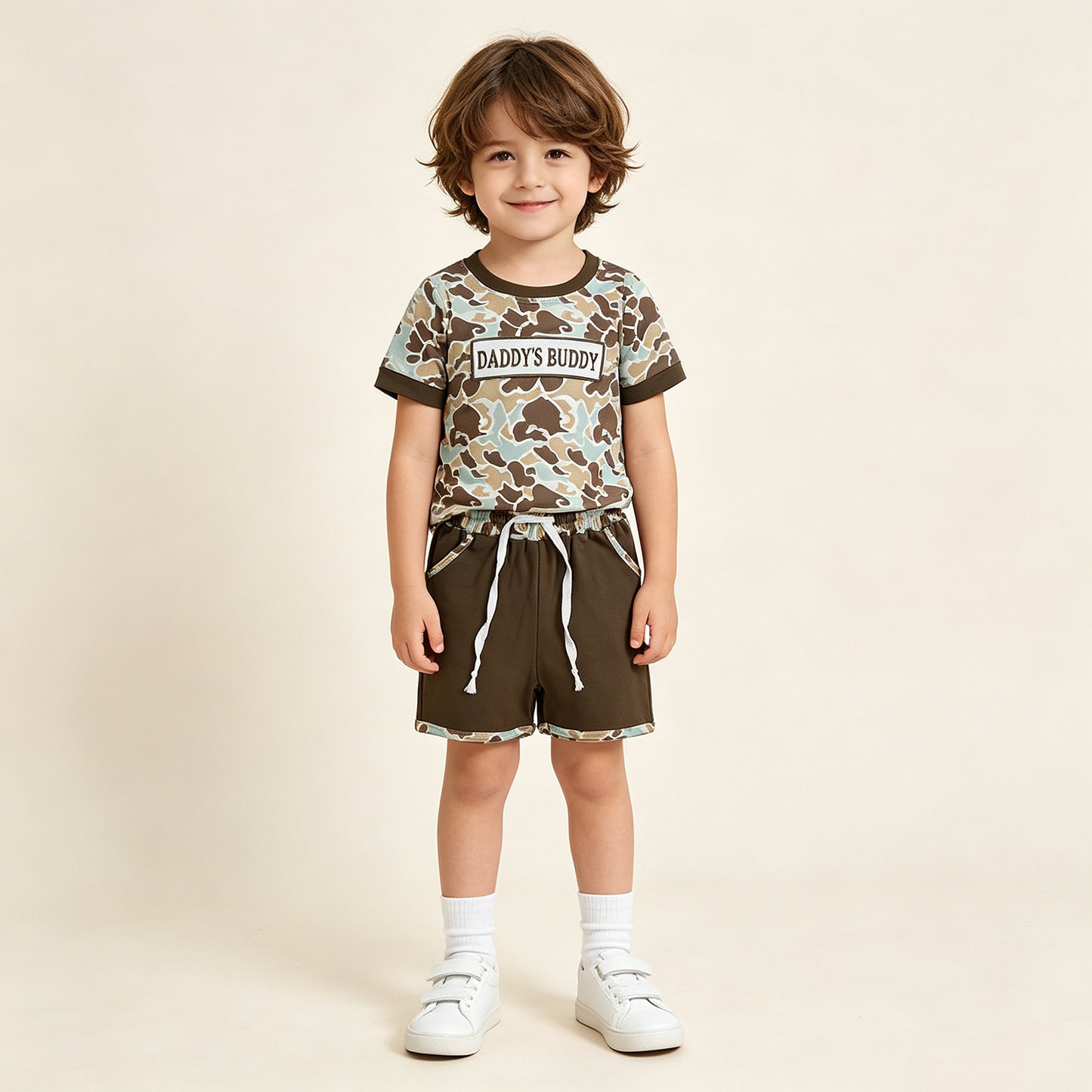BSSO1839 RTS NO MOQ （In stock ）Daddy's buddy embroidery camo top shorts boys outfits
