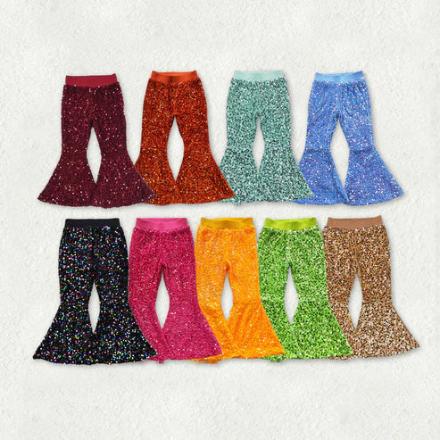 11.6 RTS Sibling Baby Girls Party Birthday Sequin Sparkle Flare Bell Bottom Pants