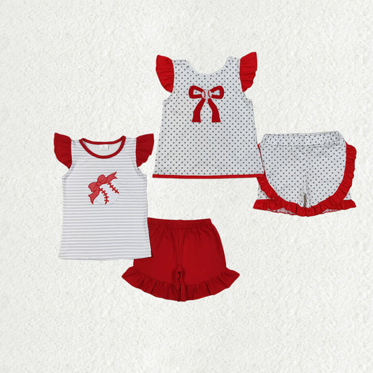 10.4 RTS Sibling Baby Girls Embroidery Baseballs Summer Shorts Sets Clothes Sets