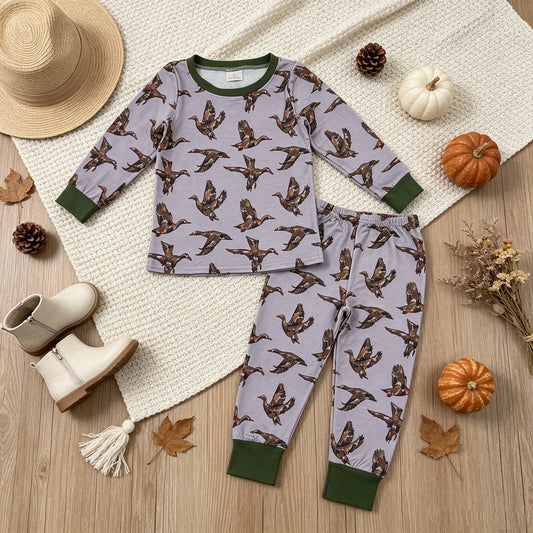 RTS NO MOQ （In stock）milk silk BLP1538 Baby Boys Camo Ducks Plaid Top Pant Hunting Pajamas Set