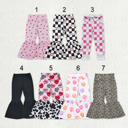 11.3 RTS Sibling Baby Girls Hearts Checked Valentine Bell Bottom Leggings Pants