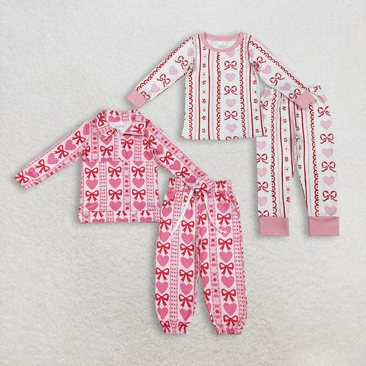 12.29 RTS Sibling Baby Girls Bows Hearts Stripe Pants Clothes Sets