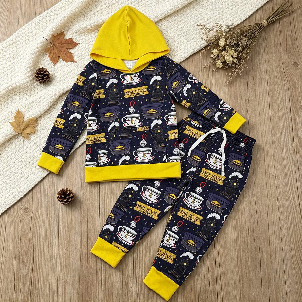 RTS NO MOQ milk silk BLP1552 Baby Boys Believe in Jesus Hoodie Pockets Jogger Clothes Set
