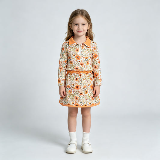 GLD1606 RTS NO MOQ （In stock） Baby Girls Long Sleeve Flowers Zip Pullovers Skirt Short Fall Clothes Sets