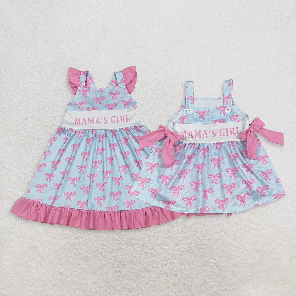 RTS Sibling Flutter sleeves mama's girl bows kids ruffle dresses and romper