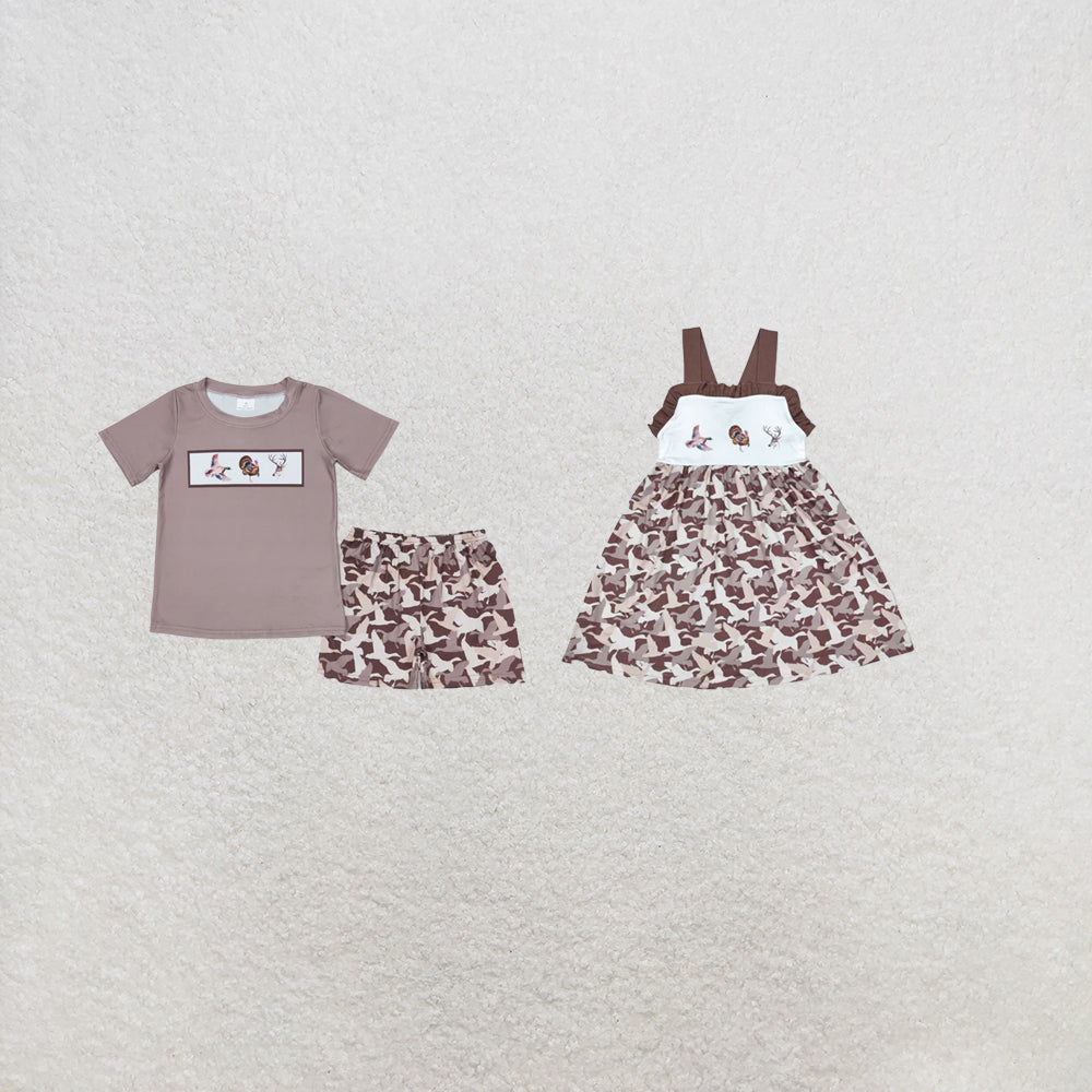 RTS Sibling Duck pheasant deer top camo shorts boys clothes and kids girls dresses