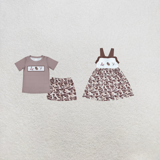 RTS Sibling Duck pheasant deer top camo shorts boys clothes and kids girls dresses