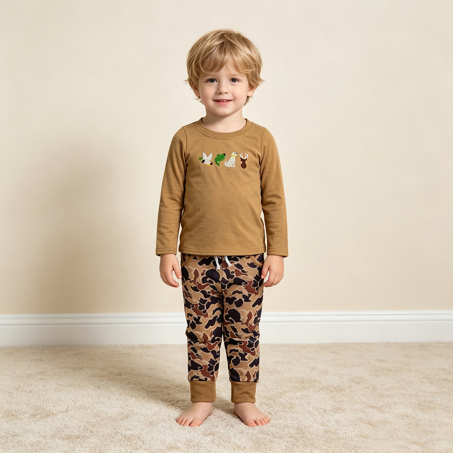 RTS NO MOQ （In stock）milk silk BLP1493 Embroidery Toddler Boys Dogs Ducks Deer Top Pant Outfit