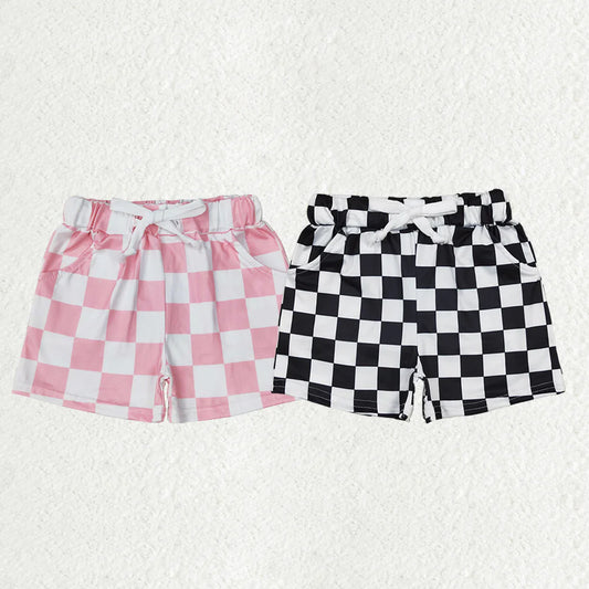 10.4 RTS Sibling Baby Girls Pink Black Plaid Summer Shorts Bottoms