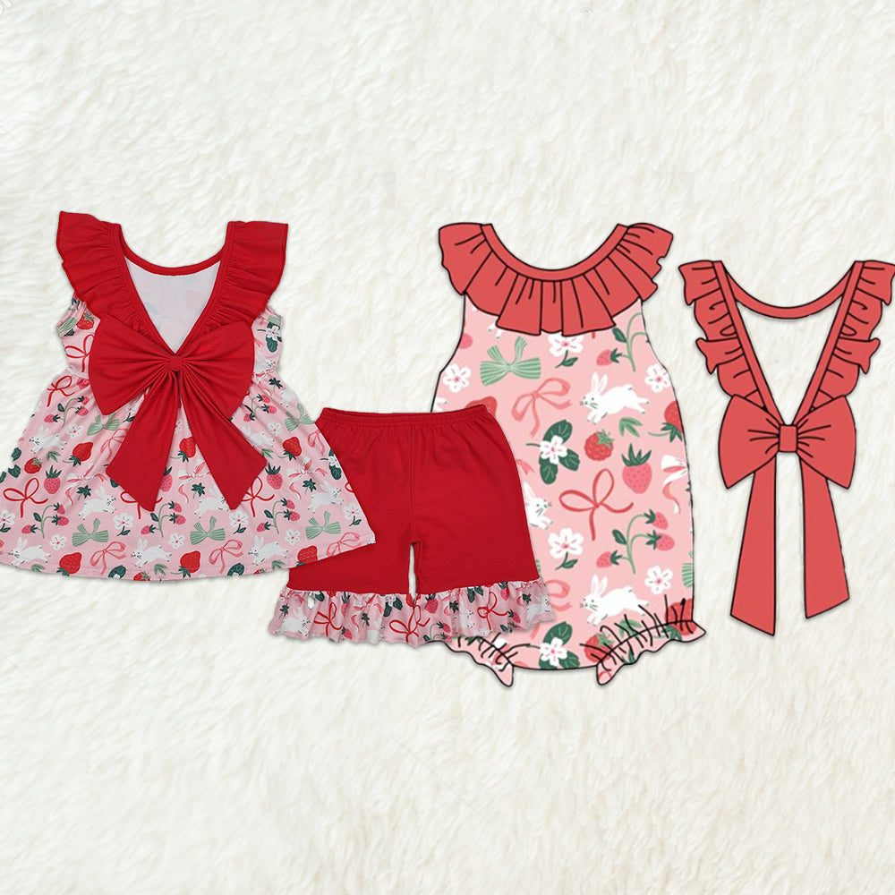 6.07  Girls Sleeveless Ruffle Striped Rabbit Bow Easter Clothing Cute Spring/Summer Outfit for Kids