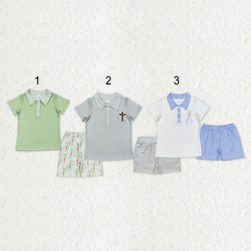 2.10 RTS Sibling Baby Boys Summer Easter Pullover Tee Shirts Tops Shorts Clothes Sets