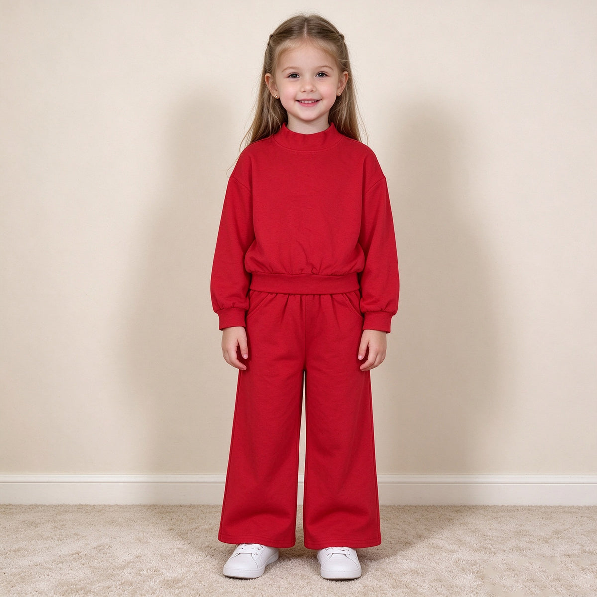 RTS NO MOQ （In stock）cotton GLP3412 Baby Girls Red Pocket Long Sleeve Top Flare Pants Casual Sleepwear Set