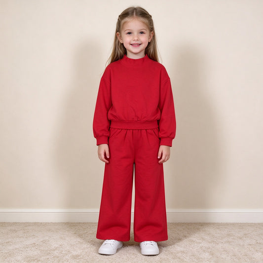 RTS NO MOQ （In stock）cotton GLP3412 Baby Girls Red Pocket Long Sleeve Top Flare Pants Casual Sleepwear Set