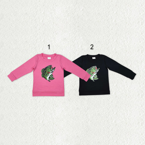 9.30 RTS Sibling Baby Kids Black Pink Offset Fishing Long Sleeves Tee Shirts Tops