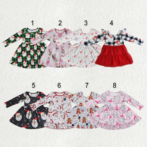 10.30 RST Sibling Baby Girls Santa Candy Cane Plaid Christmas Ruffle Knee Length Dresses