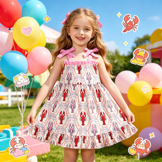 GSD3730 RTS NO MOQ （In stock）Pink adjustable straps crawfish ruffle girls dresses