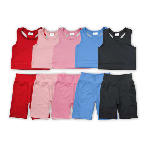 11.11 RTS Sibling Baby Girls Athletic Active Wear Top Shorts Clothes Sets