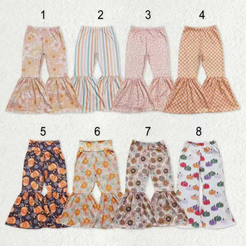 11.3 RTS Sibling Baby Girls Thanksgiving Fall Flowers Pumpkins Bell Bottom Pants