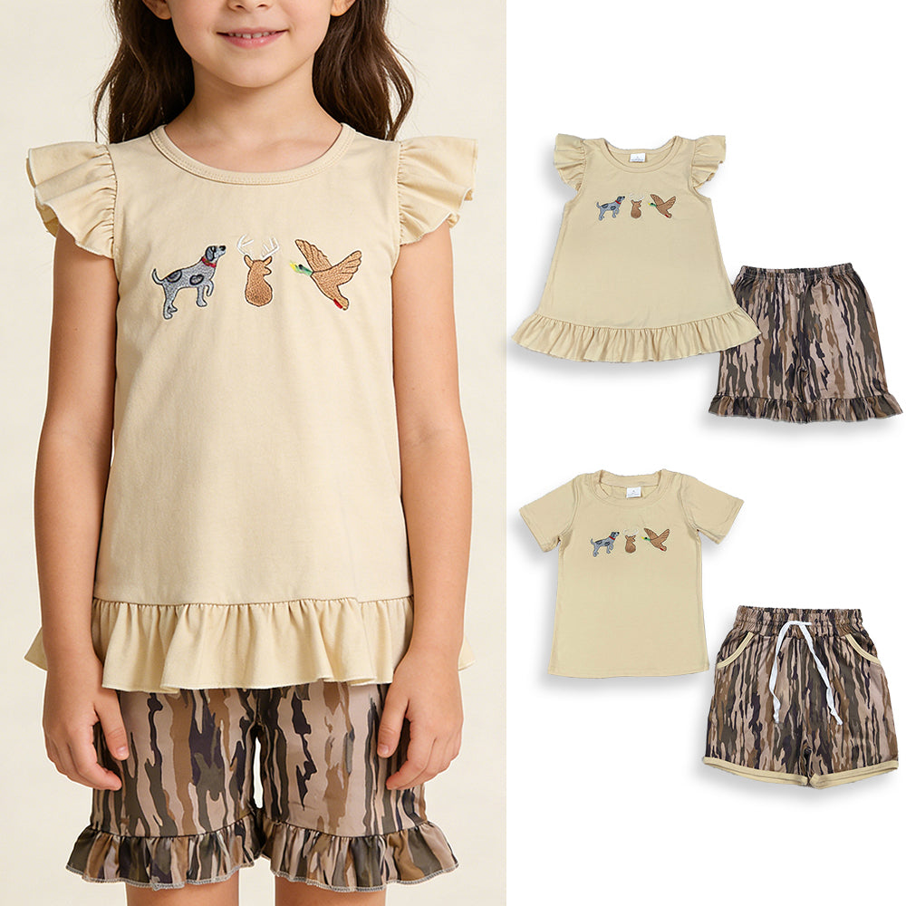 4.10 RTS Sibling Embroidery top camo shorts girls boys outfits