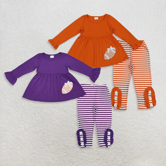 RTS Sibling Baby Girls Winter Outfits Long Sleeve Football Tunic with Stripe Leggings Sports Team Uniform Top And Bottoms Set for Kids