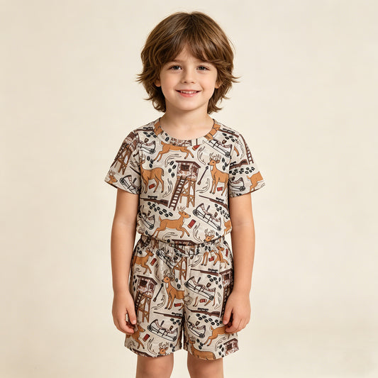 BSSO1559 RTS NO MOQ （In stock ）Short sleeves deer print kids boys summer clothes