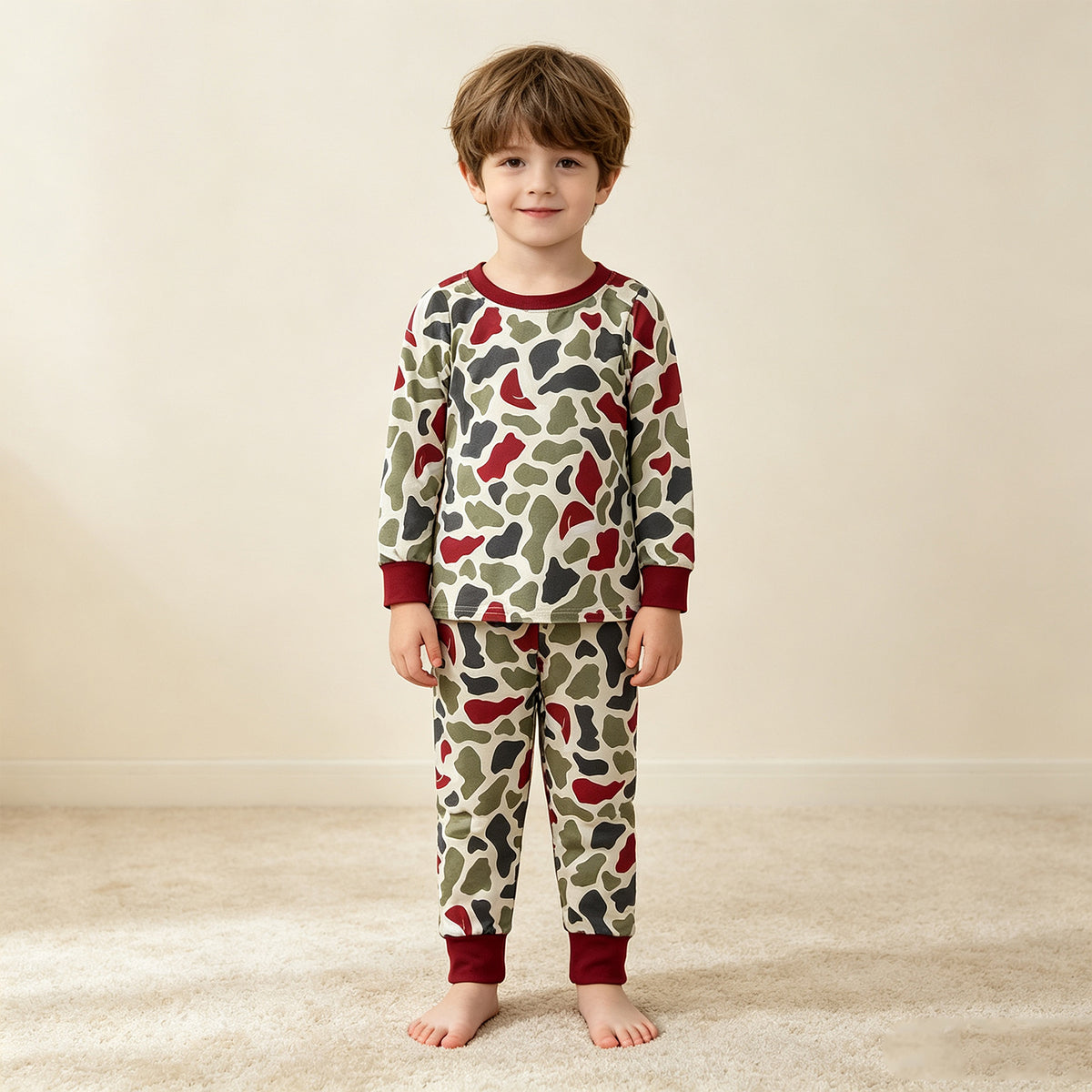 RTS NO MOQ （In stock）milk silk BLP1496 Baby Boys Green Red Camo Top Pant Christmas Pajamas Sets