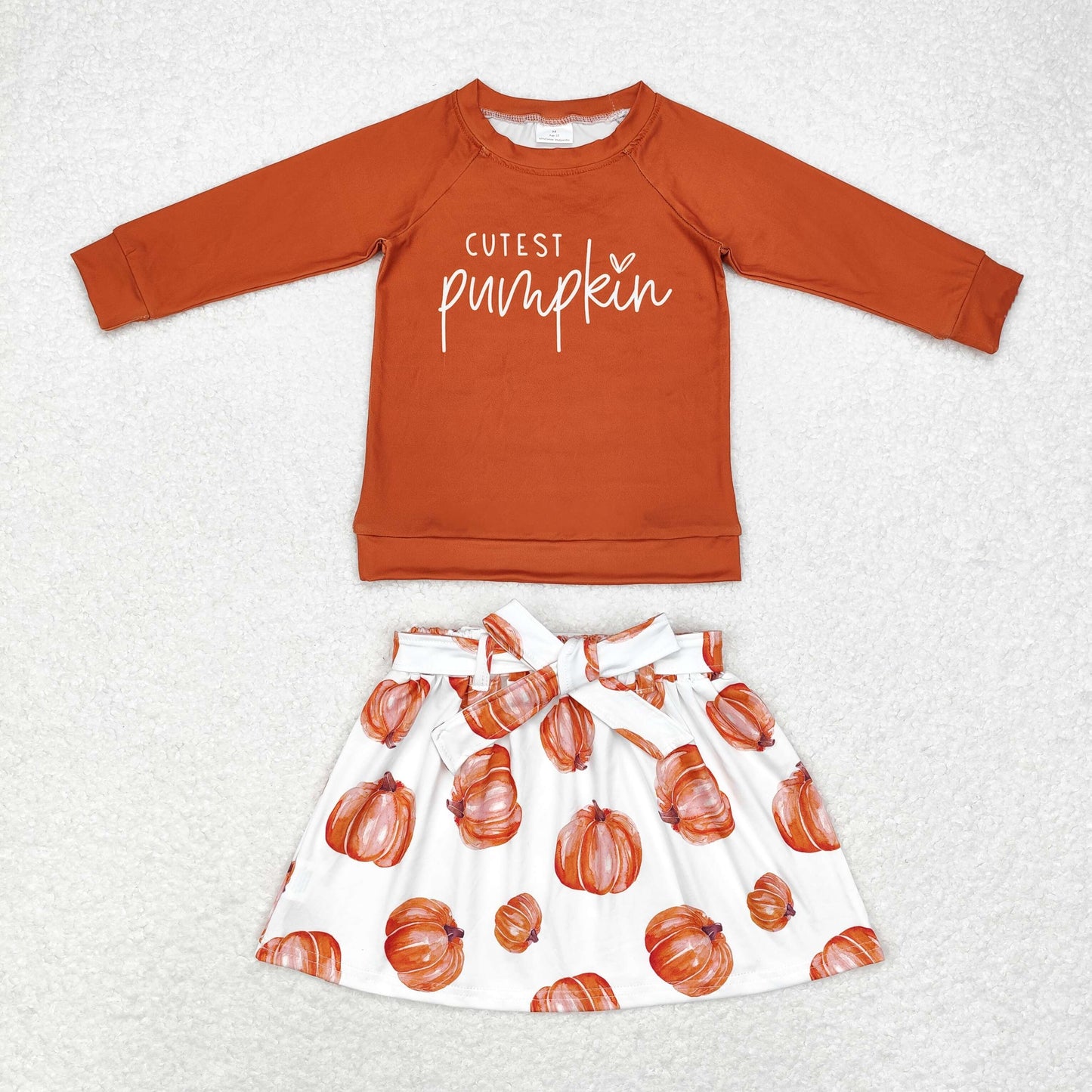 rts no moq GLD0686 cutest pumpkin long-sleeved pumpkin skirt set