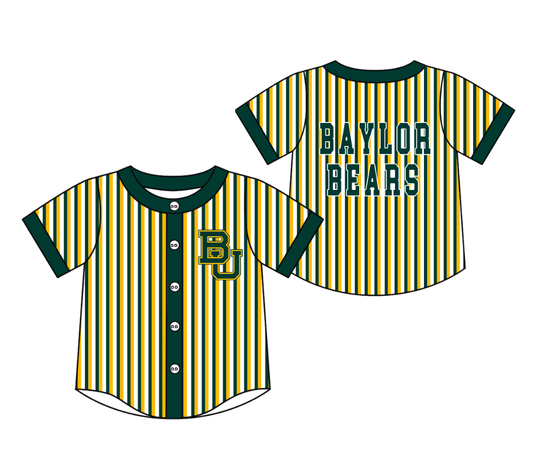CUSTOM MOQ 5 Cute Kids Clothing Baby Kids Green Yellow BU Stripe Short Sleeve Team T-shirts Top