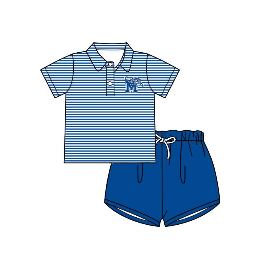 3.6 CUSTOM MOQ 5 Baby Kids Summer Cute Fashion Blue Stripe M Top Shorts Clothes Sets