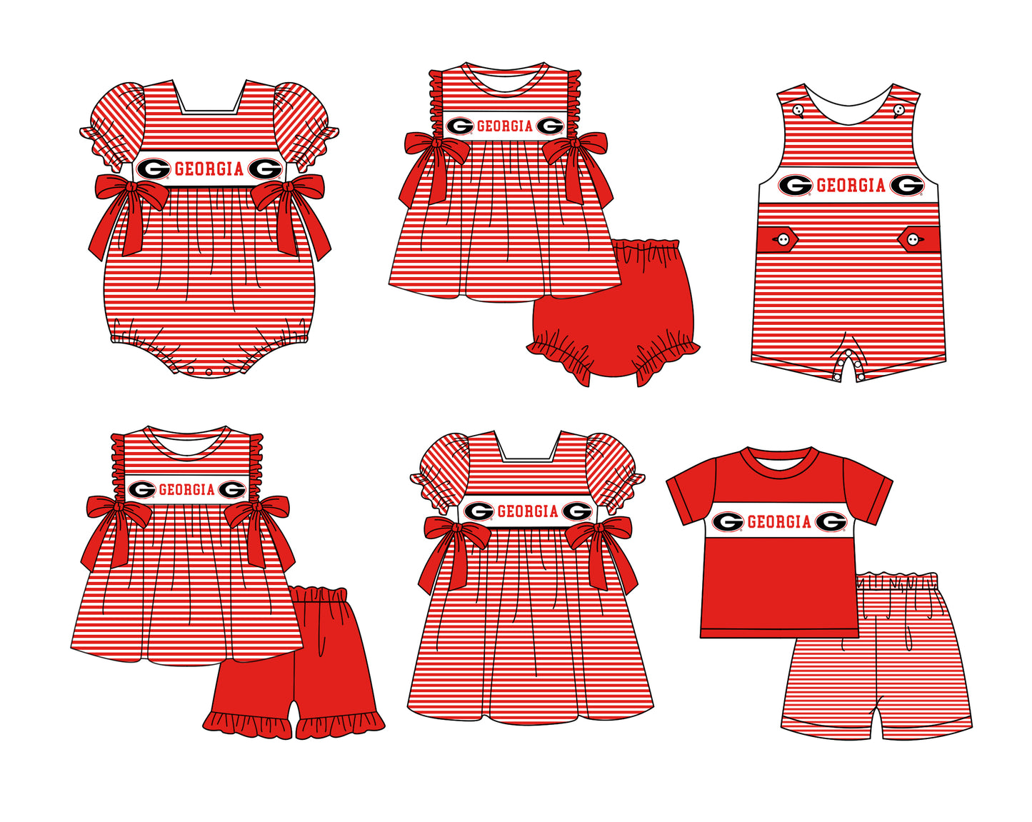 CUSTOM MOQ 5 Sibling Baby Kids Bright Red Stripe Top Ruffles Shorts Clothes Set Knee Length Dress Rompers