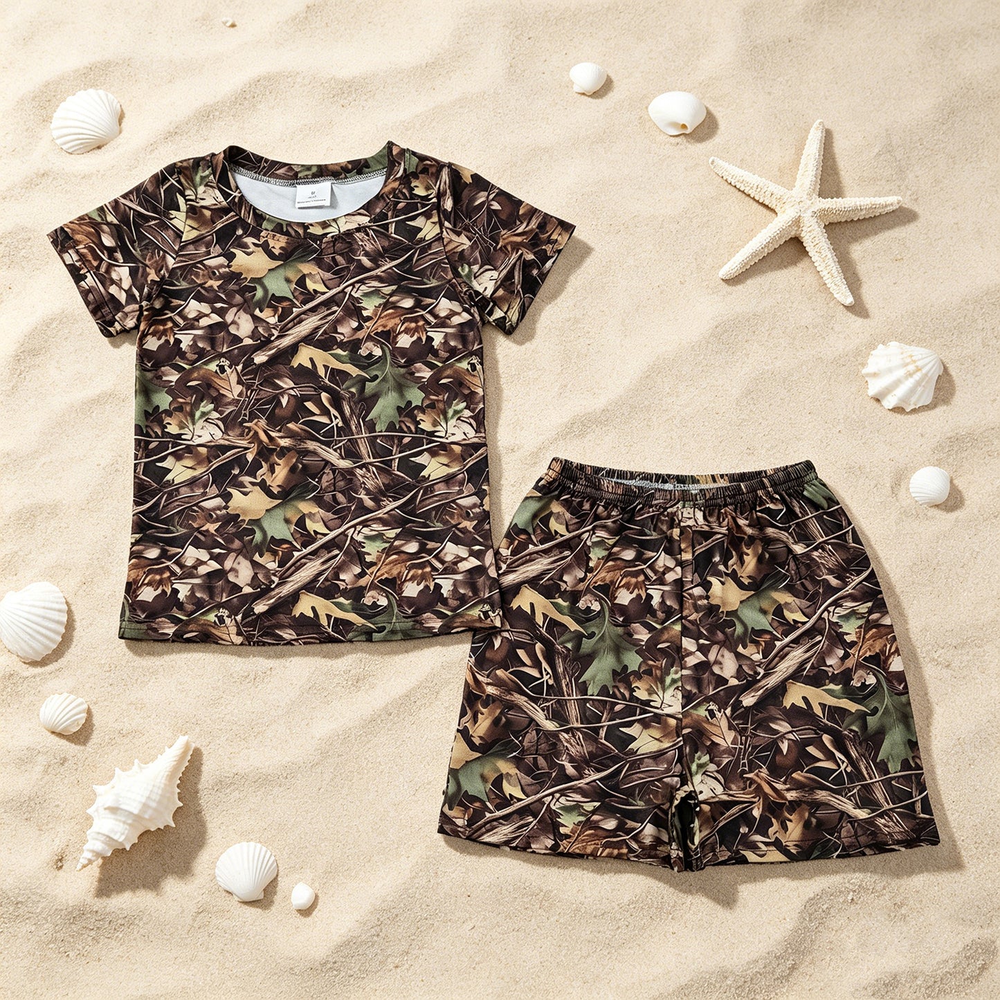 BSSO1929 RTS NO MOQ （In stock ）Short sleeves leaves camo top shorts kids boys pajamas
