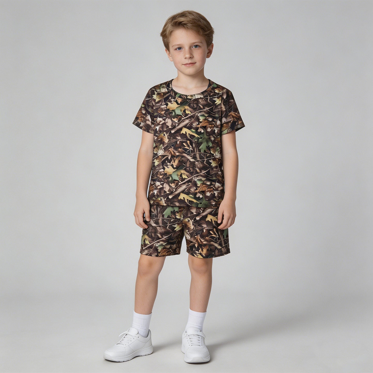 BSSO1929 RTS NO MOQ （In stock ）Short sleeves leaves camo top shorts kids boys pajamas
