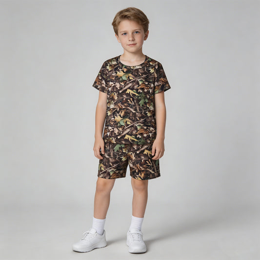 BSSO1929 RTS NO MOQ （In stock ）Short sleeves leaves camo top shorts kids boys pajamas