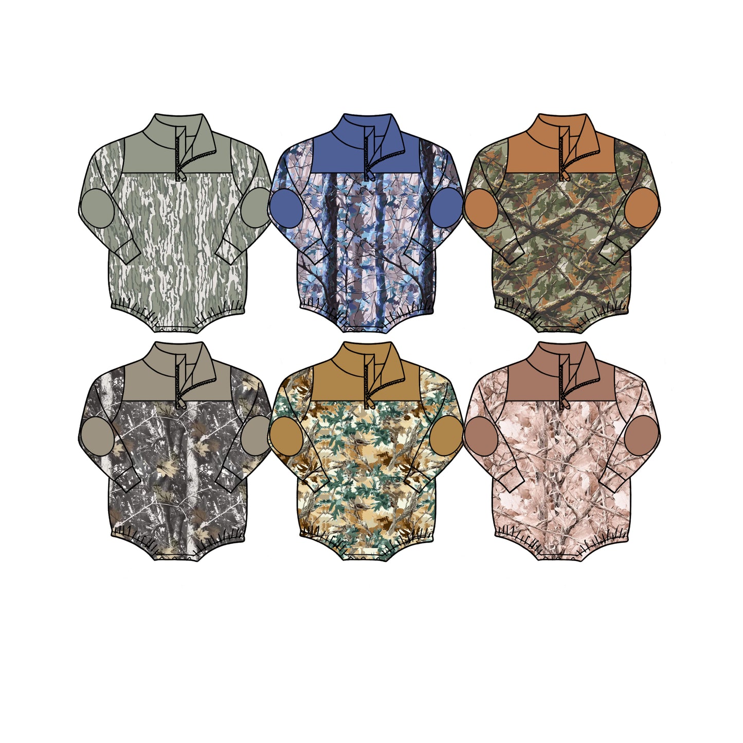 4.27 Pre Order No moq Baby Boys Long Sleeve Camo Zipper Rompers