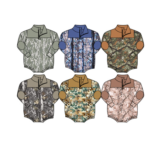 4.27 Pre Order No moq Baby Boys Long Sleeve Camo Zipper Rompers