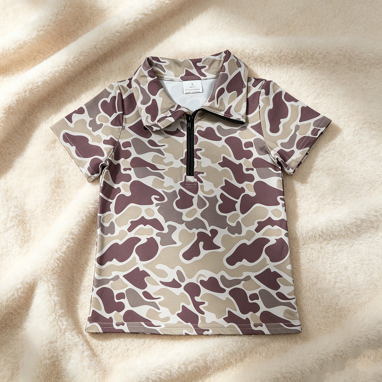 BT1727 RTS NO MOQ （In stock）Baby Boys Short Sleeve Southern Grey Camo Zipper Pullovers Top