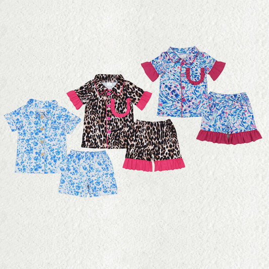 10.4 RTS Sibling Baby Girls Water Paisley Ruffle Shirt Shorts Pajamas Clothes Sets