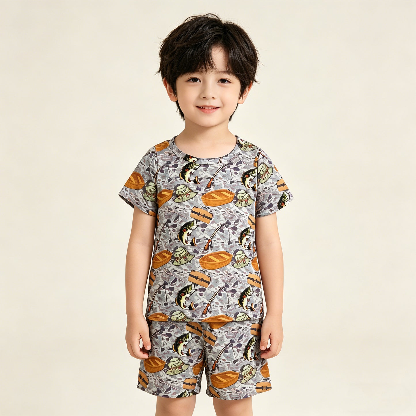 4.13 BSSO1920 RTS NO MOQ （In stock ）Short sleeves fishing top shorts kids boys summer outfits
