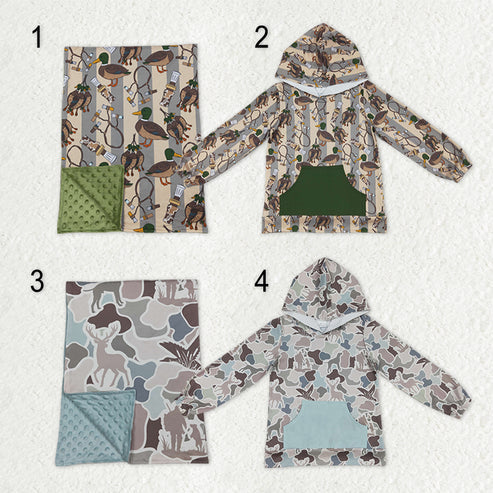 9.30 RTS Sibling Baby Boys Ducks Dogs Deer Camo Calls Southern Hunting Hoodies Top Blankets