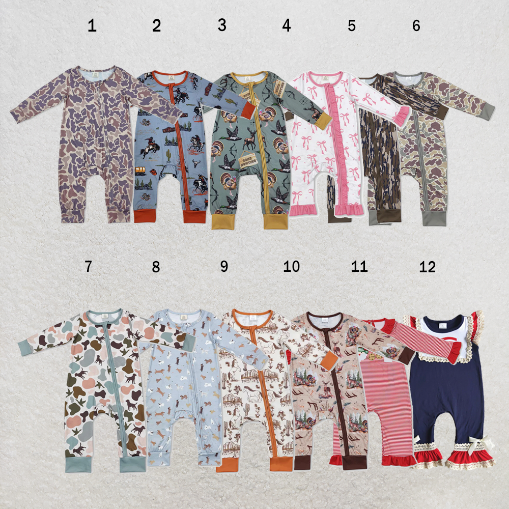 USA Warehouse (IN STOCK) Sibling Printed Zipper Long Sleeve Baby Rompers Collection
