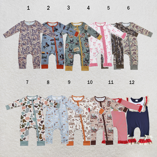 USA Warehouse (IN STOCK) Sibling Printed Zipper Long Sleeve Baby Rompers Collection
