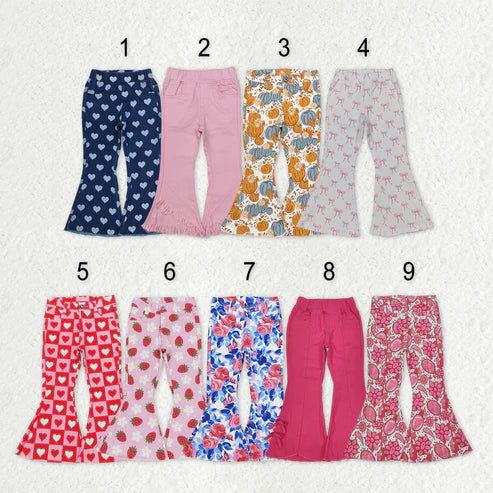 11.6 RTS Sibling Baby Girls Hearts Flowers Bell Bottom Denim Pants Jeans