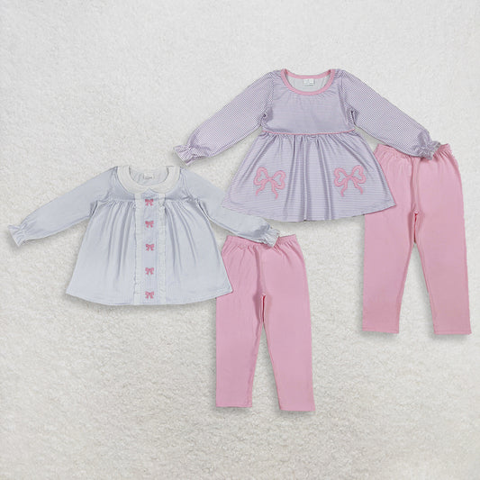4.9 RTS Sibling Long sleeves stripe bow tunic pink leggings girls clothing